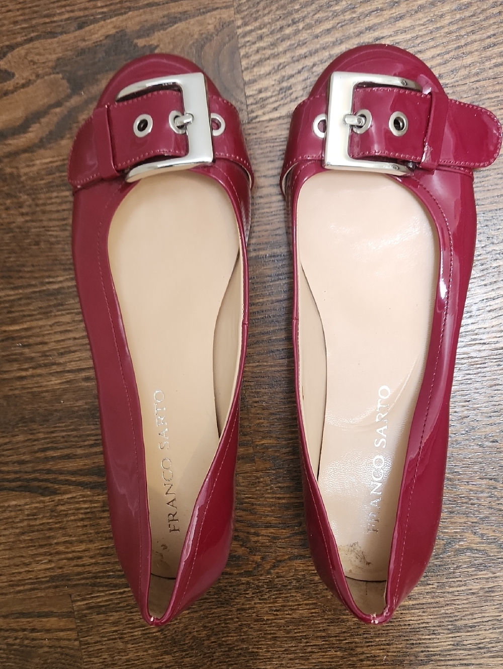 Franco Sarto Burgundy Patent Ballet Flats with Buckle